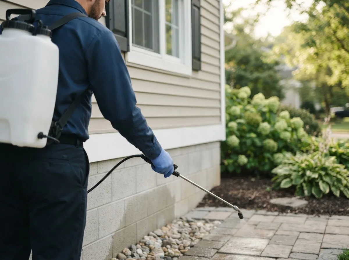 Pest control technician inspecting a home in Otway, OH